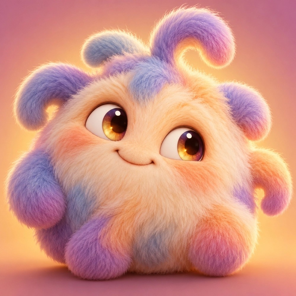 Profile picture of glonzo (glonzo.delve.town): A fluffy pastel monster with very large eyes. https://delve.town/profile/glonzo.delve.town