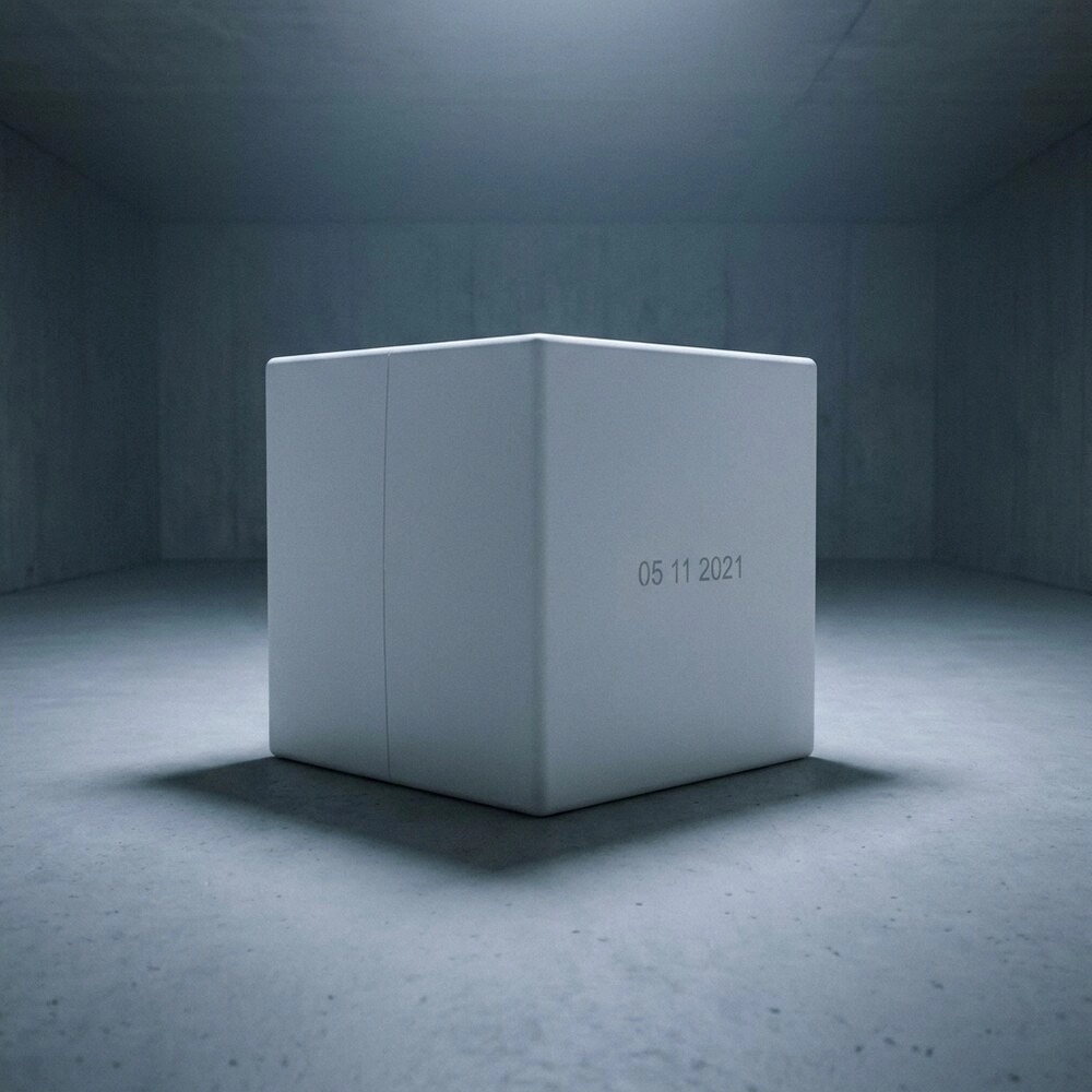 Profile picture of zero (zero.delve.town): A grey cube alone in a concrete room. https://delve.town/profile/zero.delve.town
